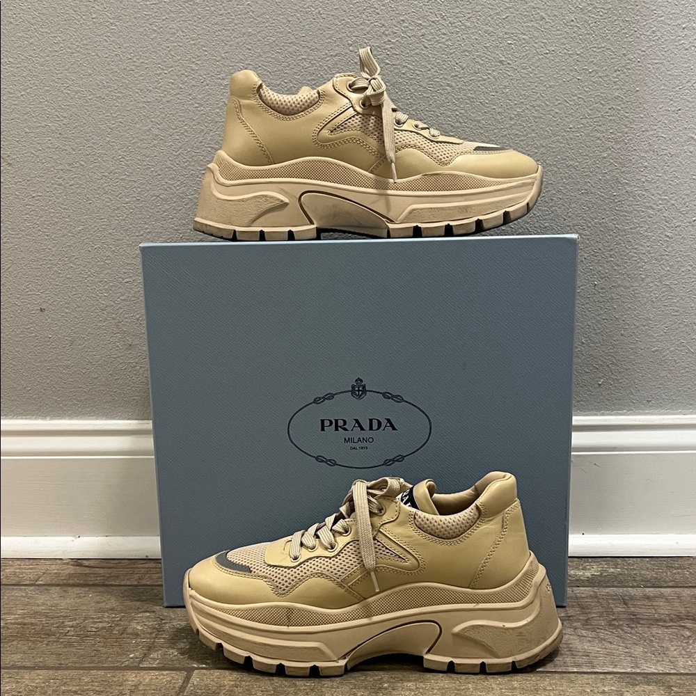 Prada Calzature Donna Tan Platform Sneakers size 38.5
